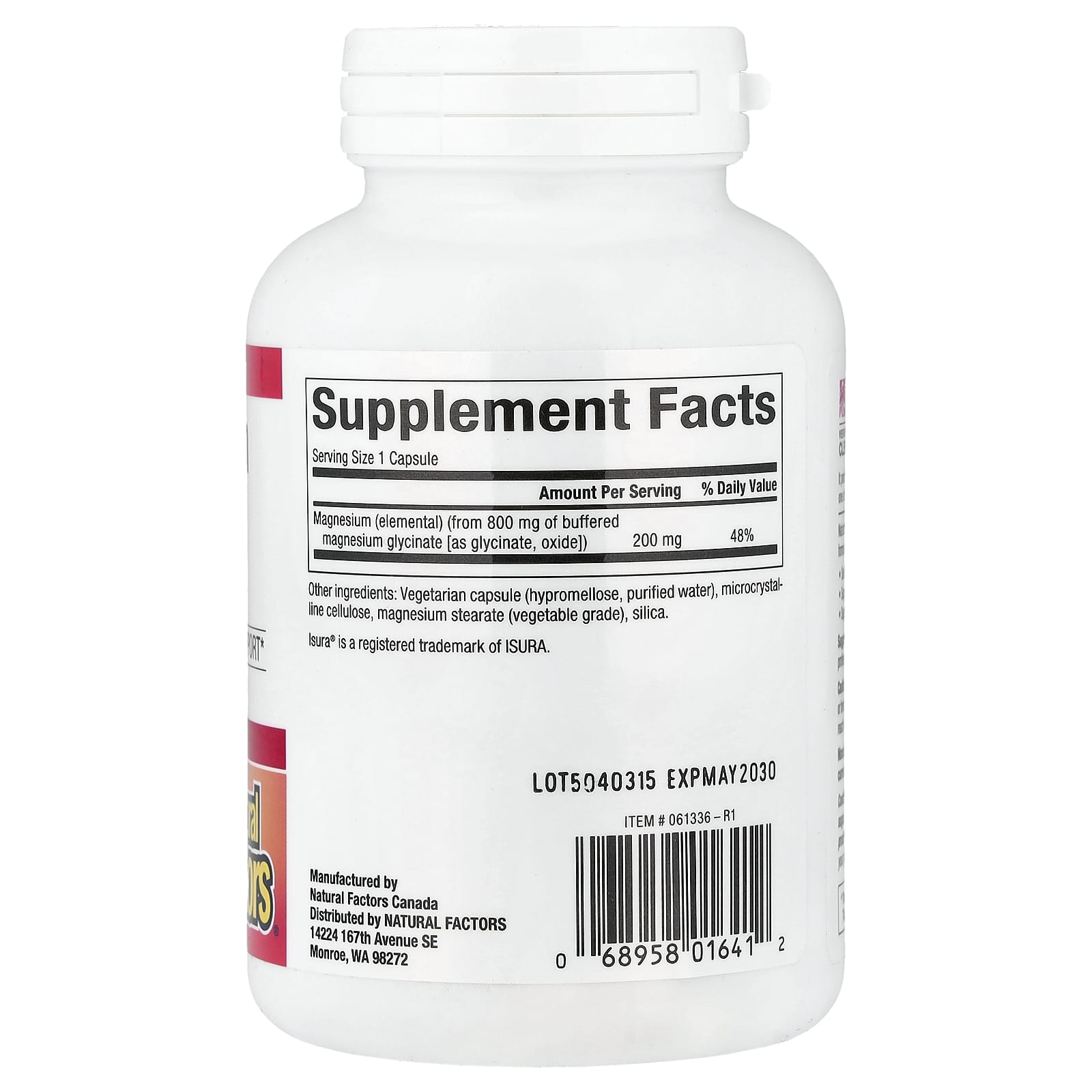 Natural Factors, Magnesium Glycinate , 200 mg, 120 Vegetarian Capsules UPC 068958016412 | Hilife Vitamins