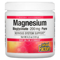 Natural Factors, Magnesium Bisglycinate, Pure, 200 mg, 4.2 oz (120 g) UPC 068958016429 | Hilife Vitamins