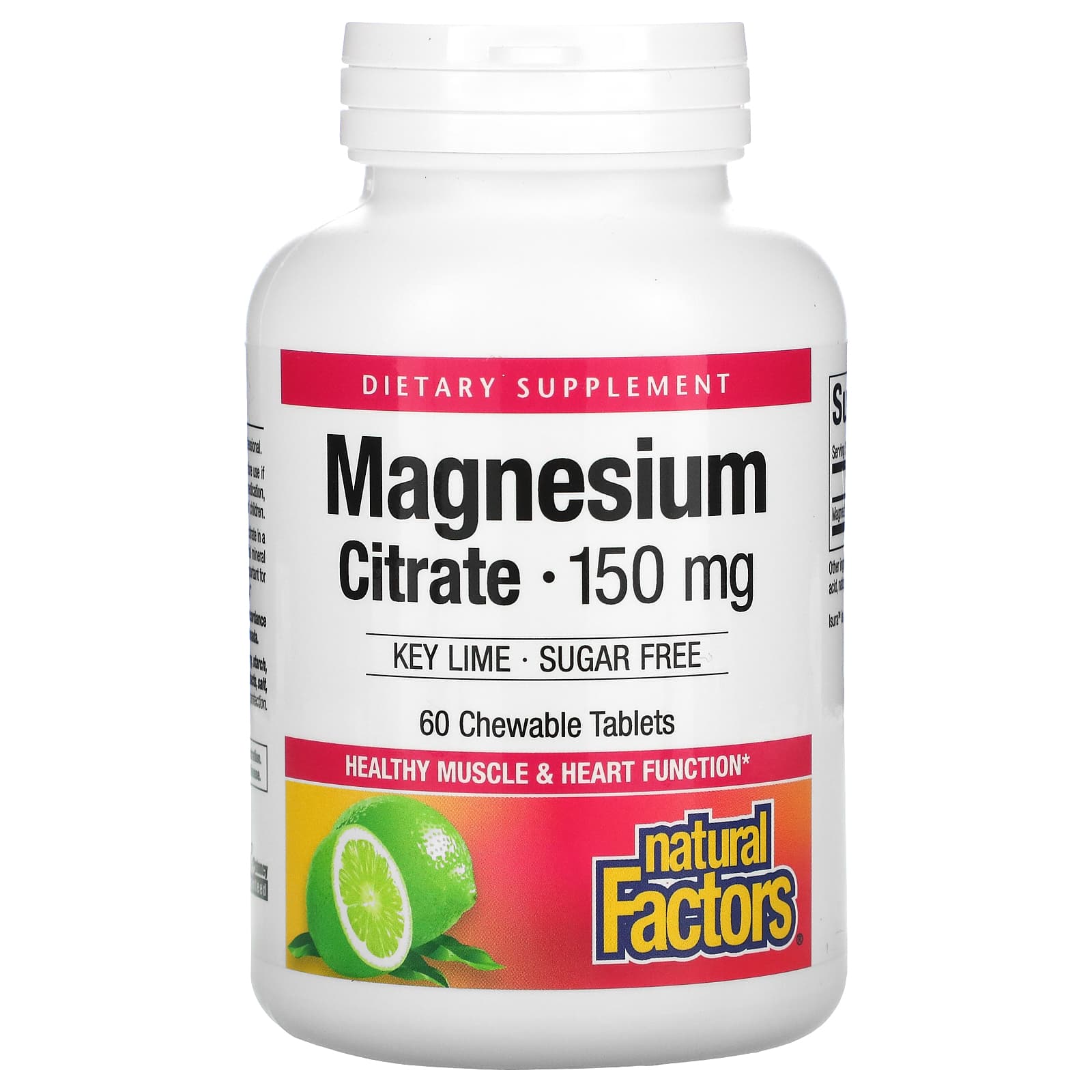 Natural Factors, Magnesium Citrate, Key Lime, 150 mg, 60 Chewable Tablets UPC 068958016504 | Hilife Vitamins