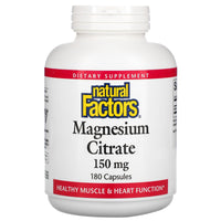 Natural Factors, Magnesium Citrate, 150 mg, 180 Capsules UPC 068958016535 | Hilife Vitamins
