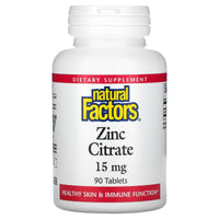 Natural Factors, Zinc Citrate, 15 mg, 90 Tablets UPC 068958016788 | Hilife Vitamins