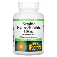 Natural Factors, Betaine Hydrochloride with Fenugreek, 5, 180 Vegetarian Capsules UPC 068958017211 | Hilife Vitamins
