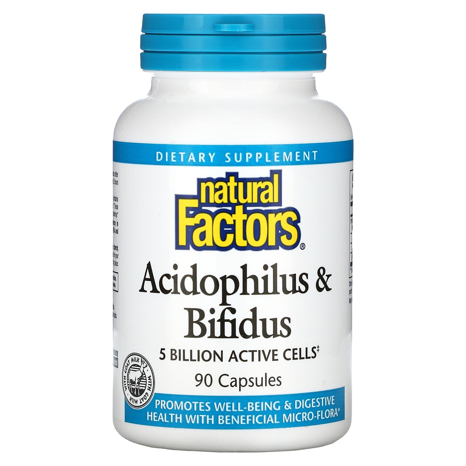 Natural Factors, Acidophilus & Bifidus, 5 Billion, 90 Capsules UPC 068958018003 | Hilife Vitamins