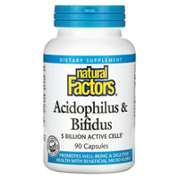 Natural Factors, Acidophilus & Bifidus, 5 Billion, 90 Capsules UPC 068958018003 | Hilife Vitamins