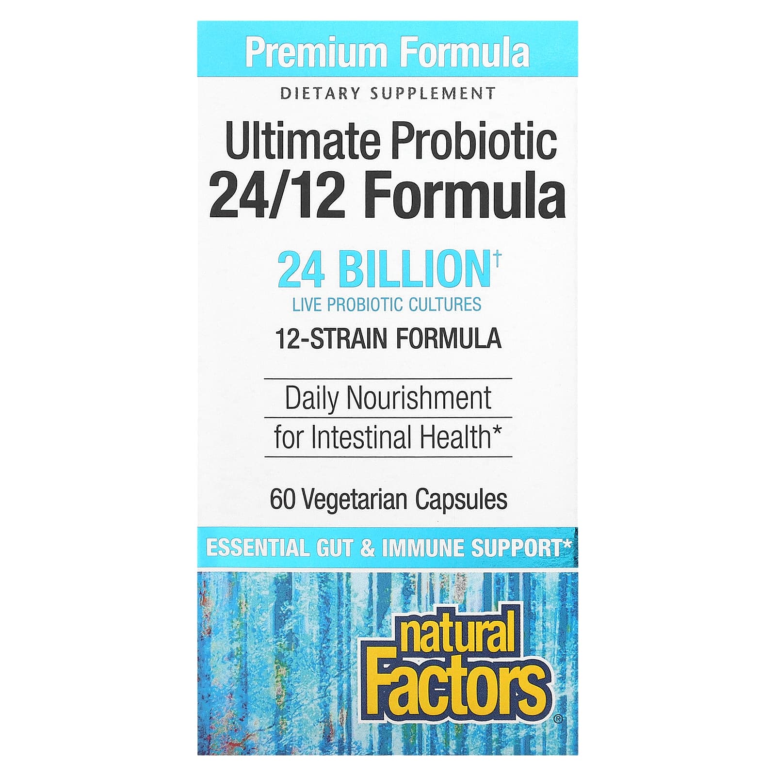 Natural Factors, Ultimate Probiotic, 24/12 Formula, 24 Billion, 60 Vegetarian Capsules UPC 068958018522 | HiLife Vitamins