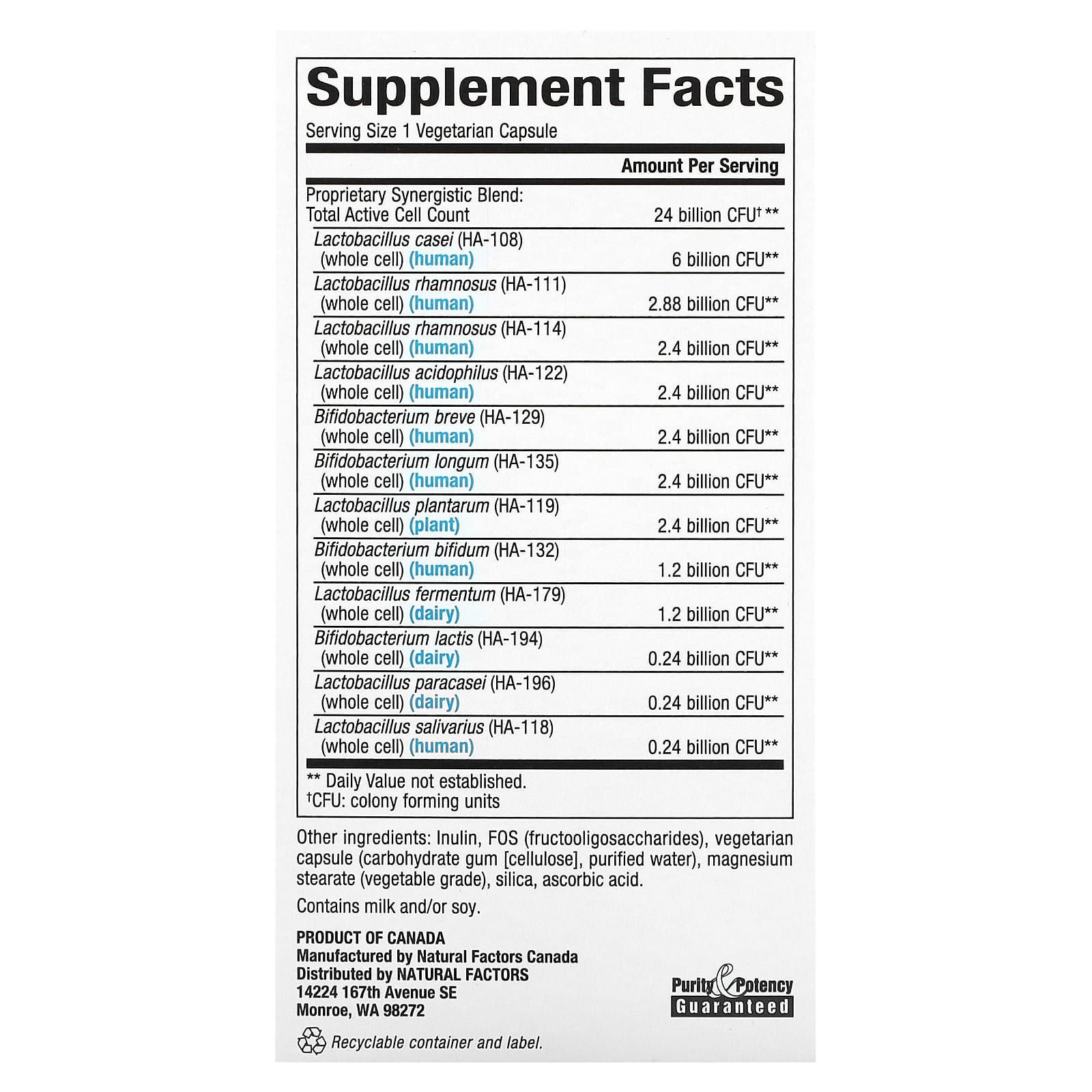 Natural Factors, Ultimate Probiotic, 24/12 Formula, 24 Billion, 60 Vegetarian Capsules UPC 068958018522 | Hilife Vitamins