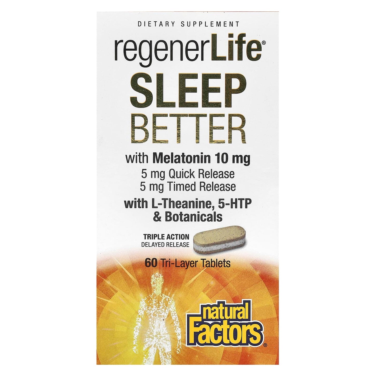 Natural Factors, RegenerLife, Sleep Better with Melatonin, L-Theanine & Botanicals, 60 Tri-Layer Tablets - 068958019031