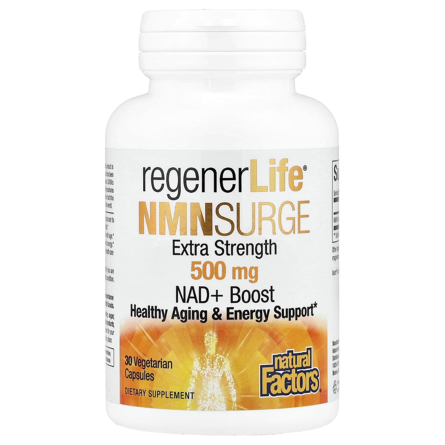 Natural Factors, RegenerLife®, NMN Surge, 500 mg, 30 Vegetarian Capsules UPC 068958019260 | Hilife Vitamins