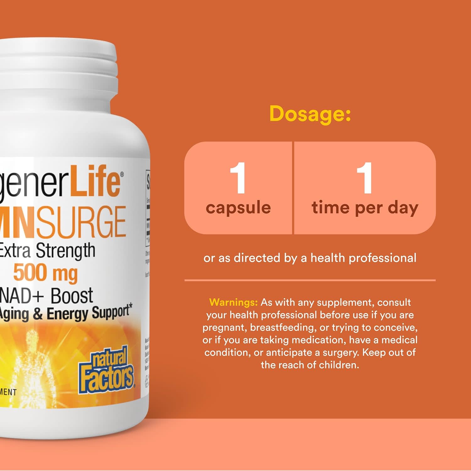 Natural Factors, RegenerLife®, NMN Surge, 500 mg, 30 Vegetarian Capsules UPC 068958019260 | Hilife Vitamins