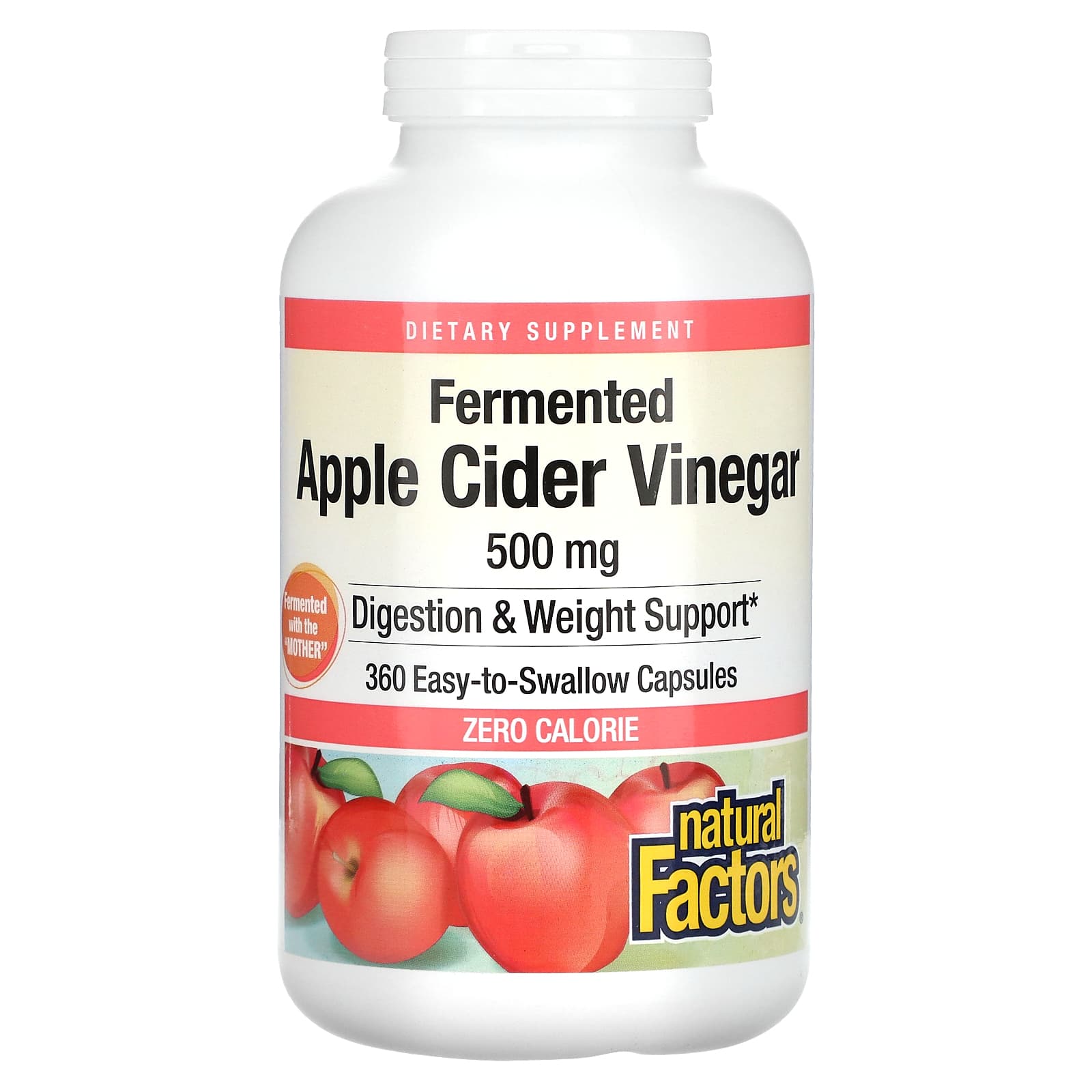 Natural Factors, Fermented Apple Cider Vinegar, 500 mg, 360 Capsules UPC 068958020549 | Hilife Vitamins