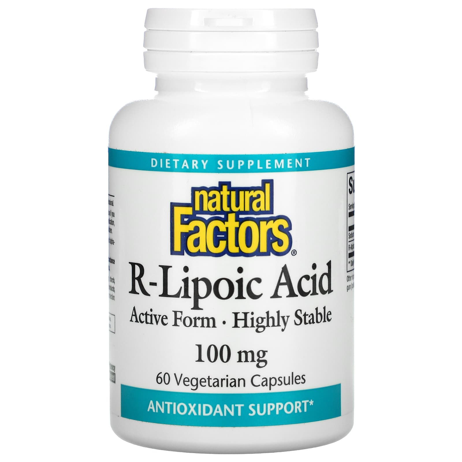 Natural Factors, R-Lipoic Acid, 100 mg, 60 Vegetarian Capsules UPC 068958020945 | Hilife Vitamins
