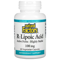 Natural Factors, R-Lipoic Acid, 100 mg, 60 Vegetarian Capsules UPC 068958020945 | Hilife Vitamins