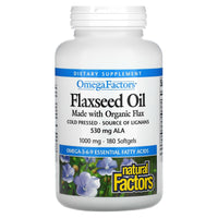 Natural Factors, OmegaFactors, Flaxseed Oil, 1,000 mg, 180 Softgels UPC 068958022116 | Hilife Vitamins