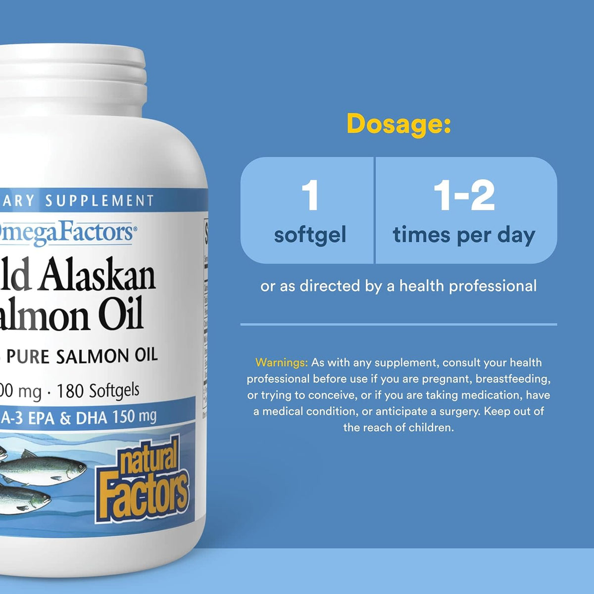 Natural Factors, Omega Factors®, Wild Alaskan Salmon Oil, 1,000 mg, 180 Softgels UPC 068958022574 | Hilife Vitamins