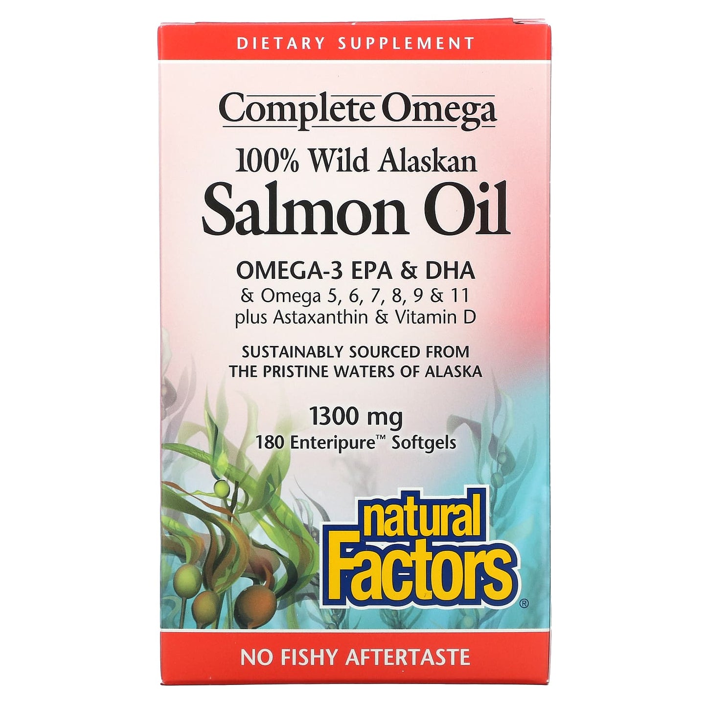 Natural Factors, 100% Wild Alaskan Salmon Oil, 1300 mg, 180 Softgels UPC 068958022666 | Hilife Vitamins