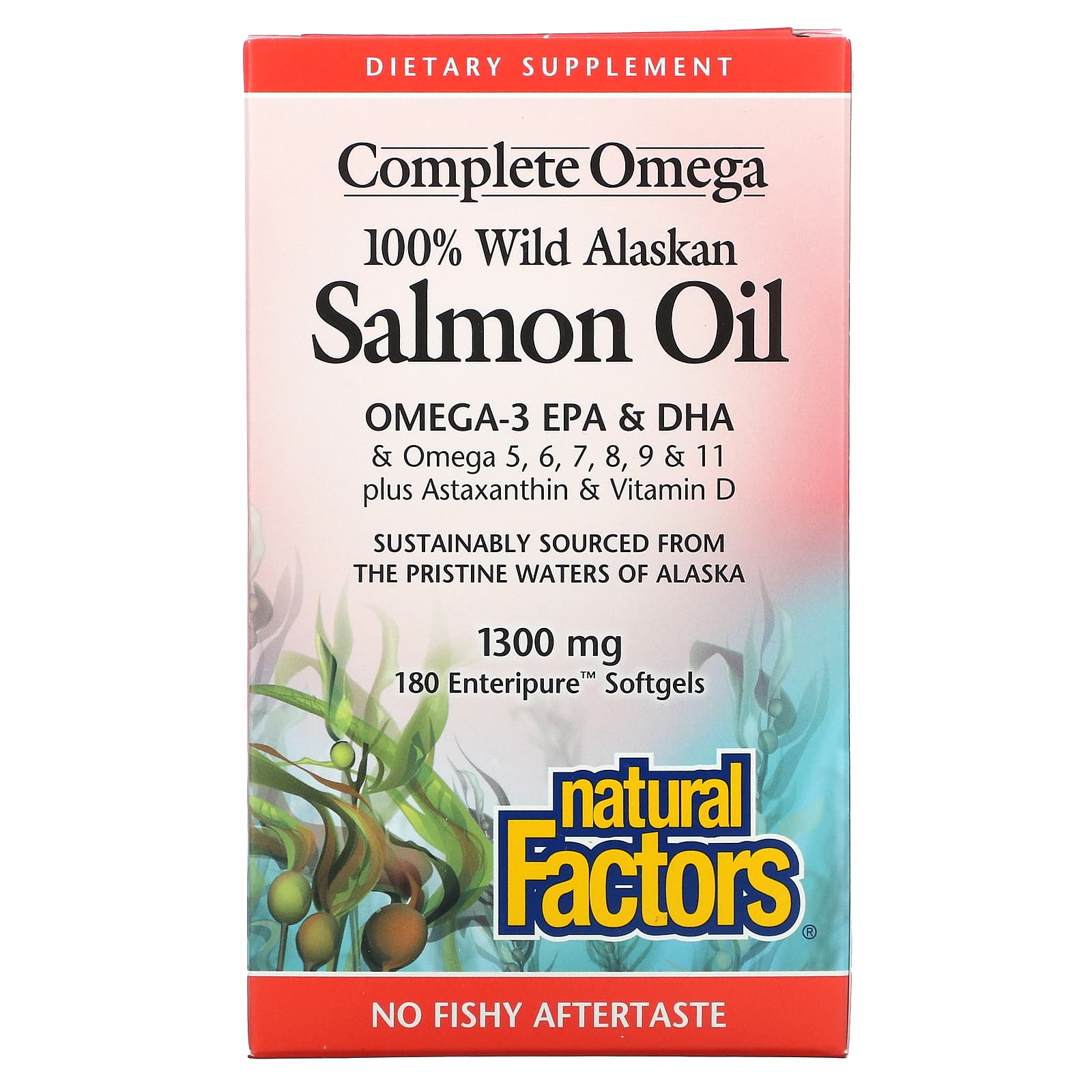 Natural Factors, 100% Wild Alaskan Salmon Oil, 1300 mg, 180 Softgels UPC 068958022666 | Hilife Vitamins