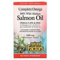 Natural Factors, 100% Wild Alaskan Salmon Oil, 1300 mg, 180 Softgels UPC 068958022666 | Hilife Vitamins