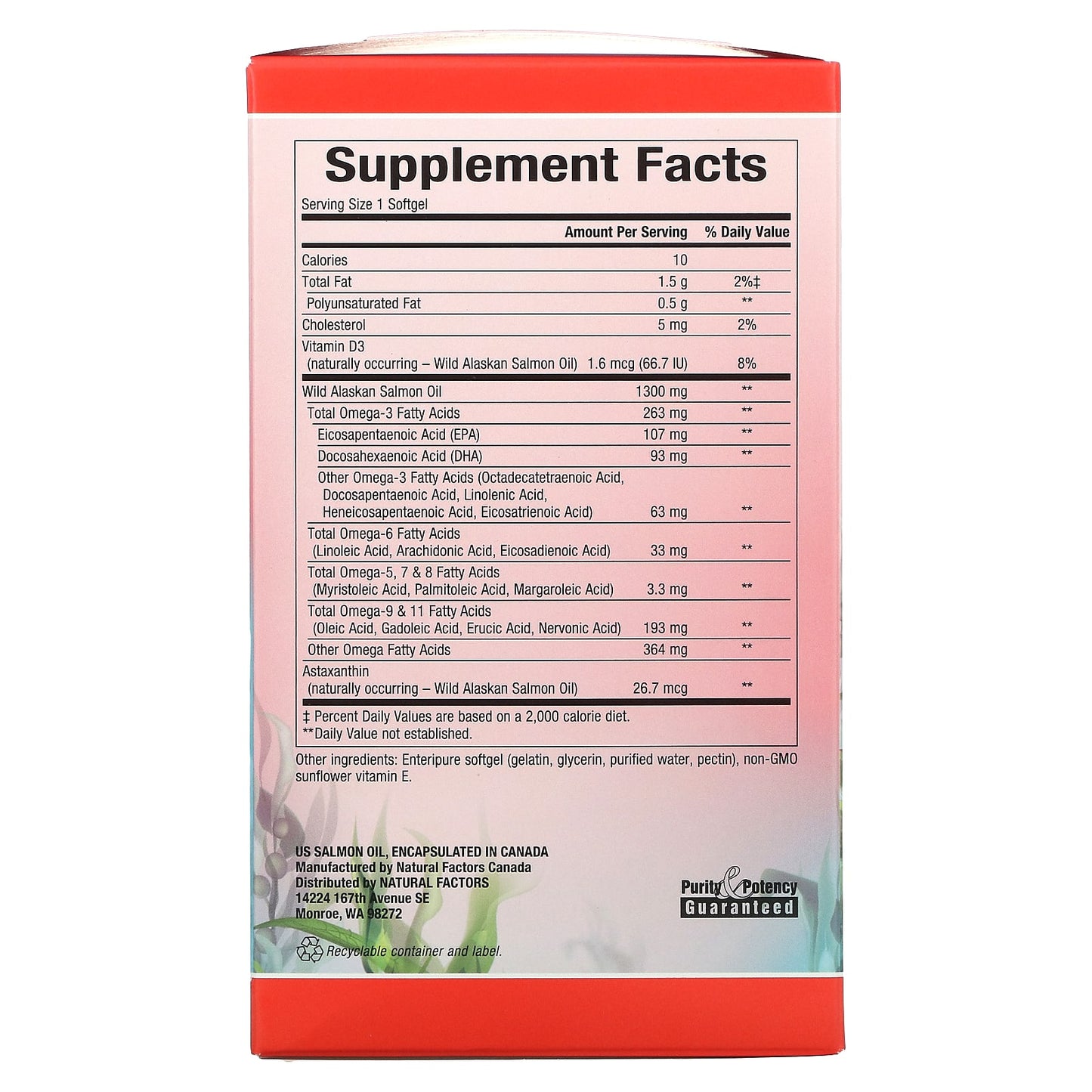 Natural Factors, 100% Wild Alaskan Salmon Oil, 1300 mg, 180 Softgels UPC 068958022666 | Hilife Vitamins