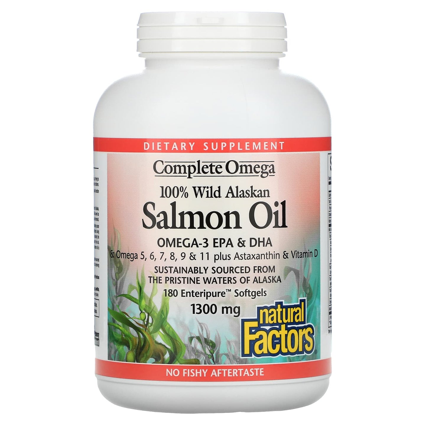 Natural Factors, 100% Wild Alaskan Salmon Oil, 1300 mg, 180 Softgels UPC 068958022666 | Hilife Vitamins