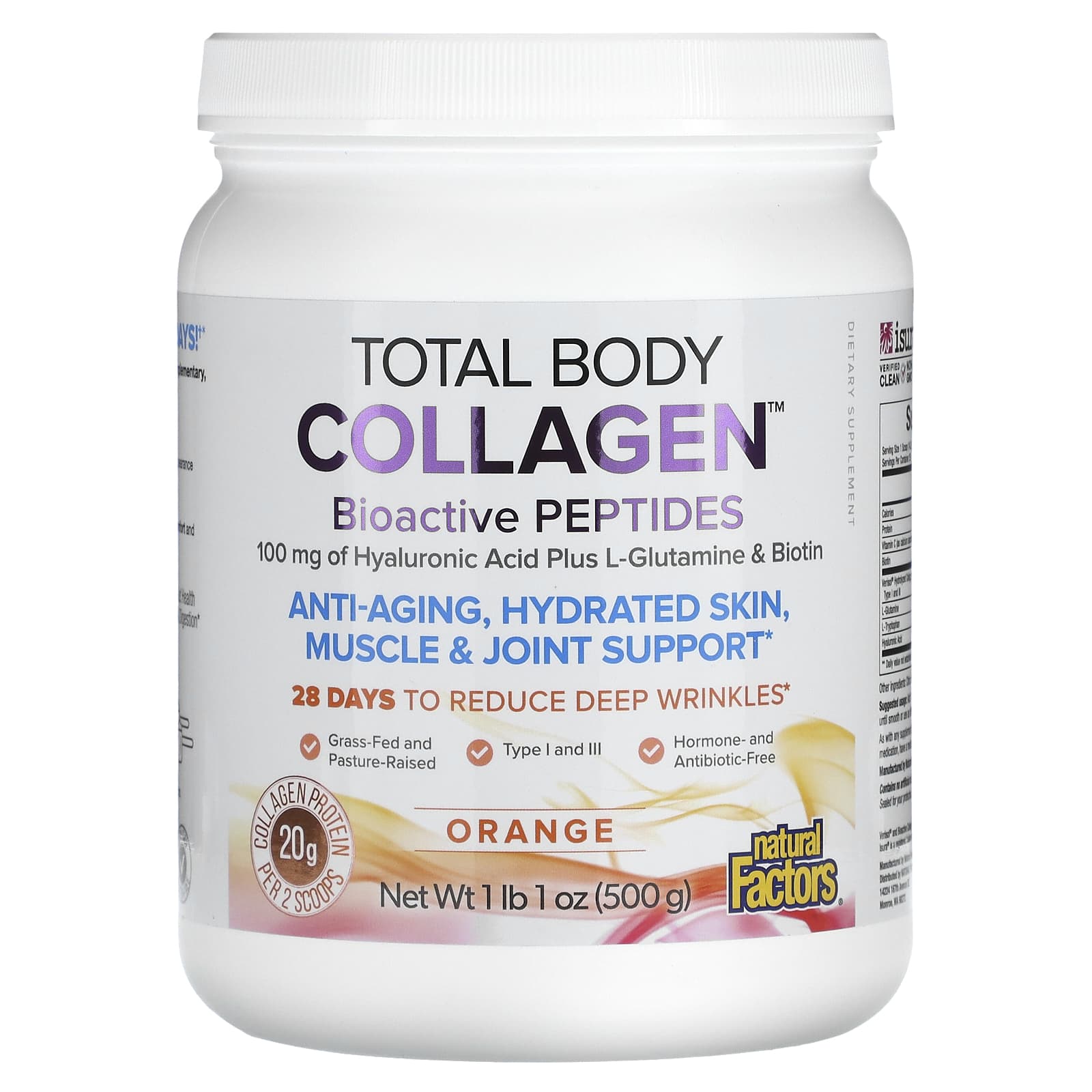 Natural Factors, Total Body Collagen™, Bioactive Peptides, Orange, 500 Grams UPC 068958026312 | Hilife Vitamins