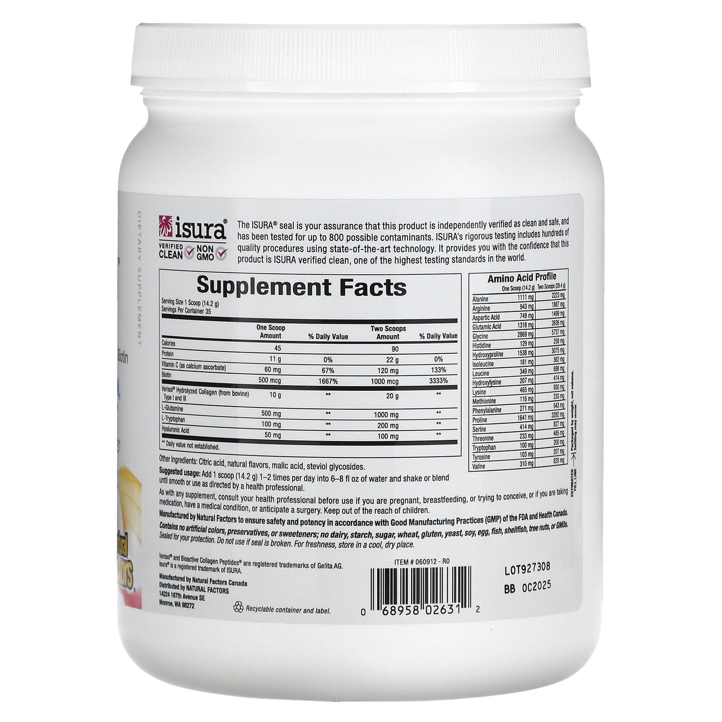 Natural Factors, Total Body Collagen™, Bioactive Peptides, Orange, 500 Grams UPC 068958026312 | Hilife Vitamins
