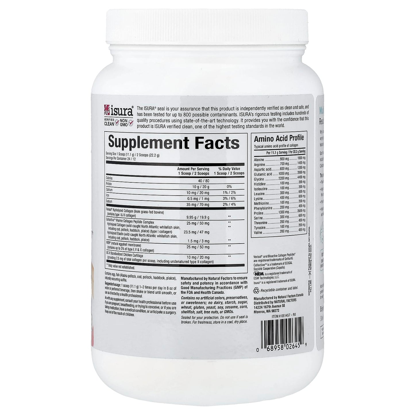 Natural Factors, Total Body Multi Collagen™️ Protein Unflavored, 9.41 oz, 24 Servings UPC 068958026459 | Hilife Vitamins