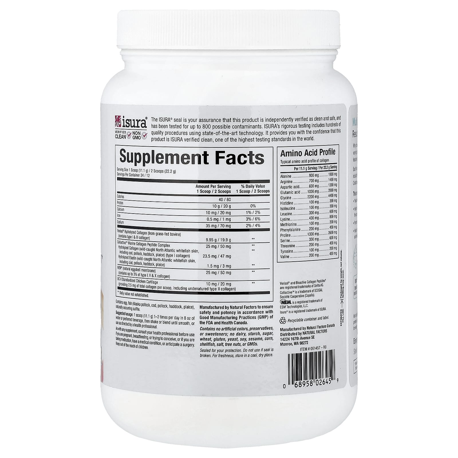 Natural Factors, Total Body Multi Collagen™️ Protein Unflavored, 9.41 oz, 24 Servings UPC 068958026459 | Hilife Vitamins