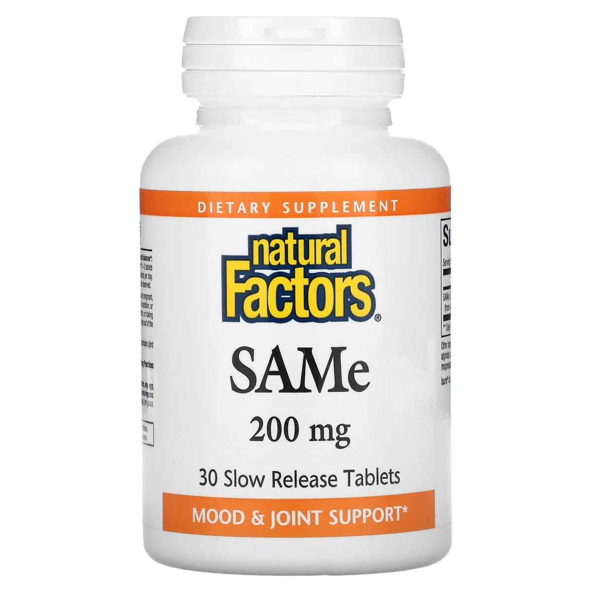 Natural Factors, SAMe (Disulfate Tosylate), 200 mg, 30 Tablets UPC 068958027074 | Hilife Vitamins