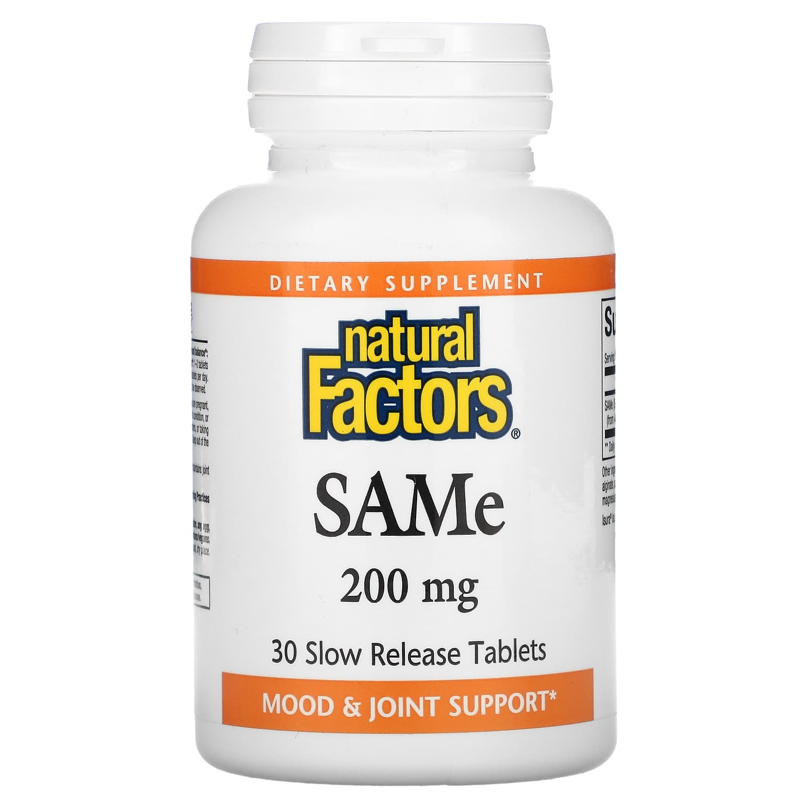 Natural Factors, SAMe (Disulfate Tosylate), 200 mg, 30 Tablets UPC 068958027074 | Hilife Vitamins