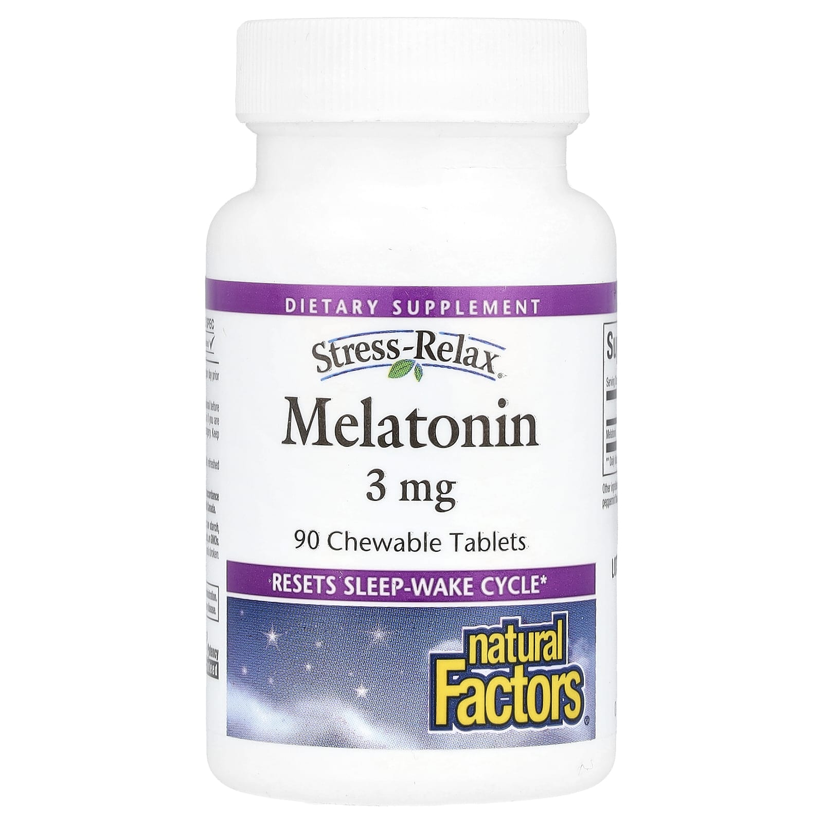 Natural Factors, Stress-Relax, Melatonin, 3 mg, 90 Chewables UPC 068958027159 | Hilife Vitamins