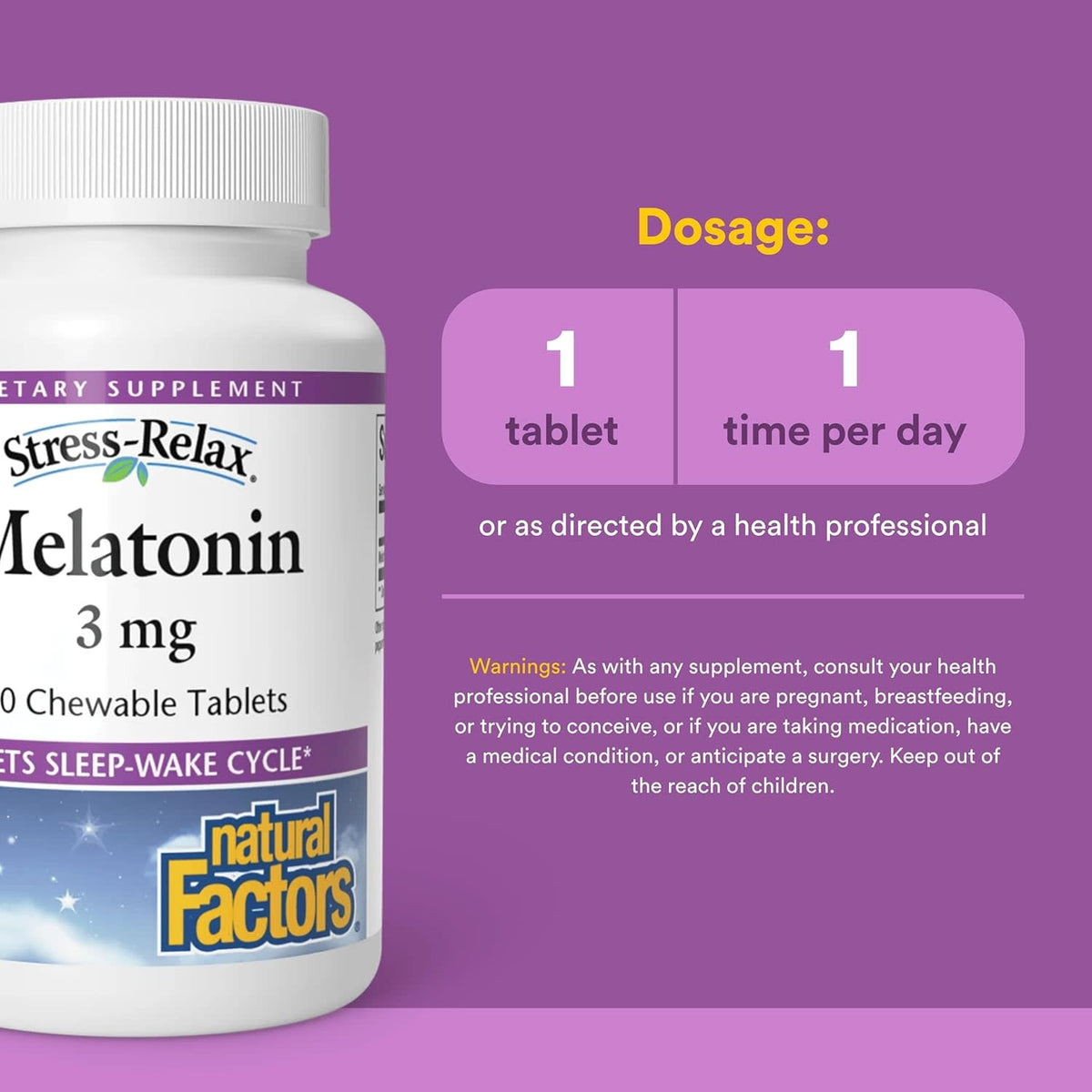 Natural Factors, Stress-Relax, Melatonin, 3 mg, 90 Chewables UPC 068958027159 | Hilife Vitamins