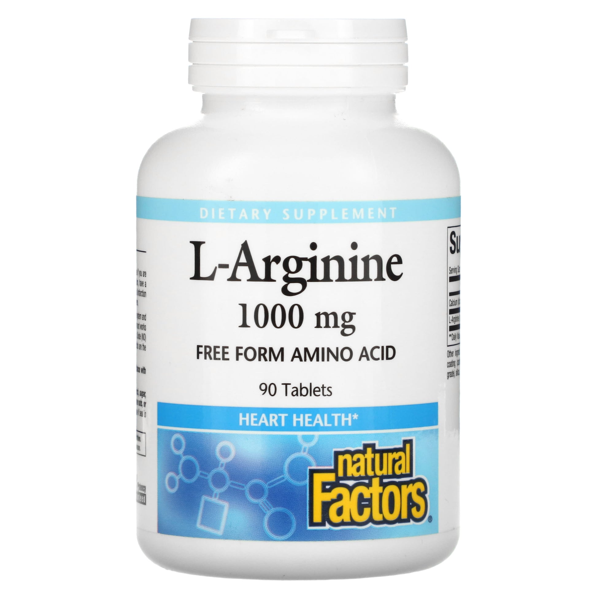 Natural Factors, L-Arginine, 1,000 mg, 90 Tablets UPC 068958028026 | Hilife Vitamins