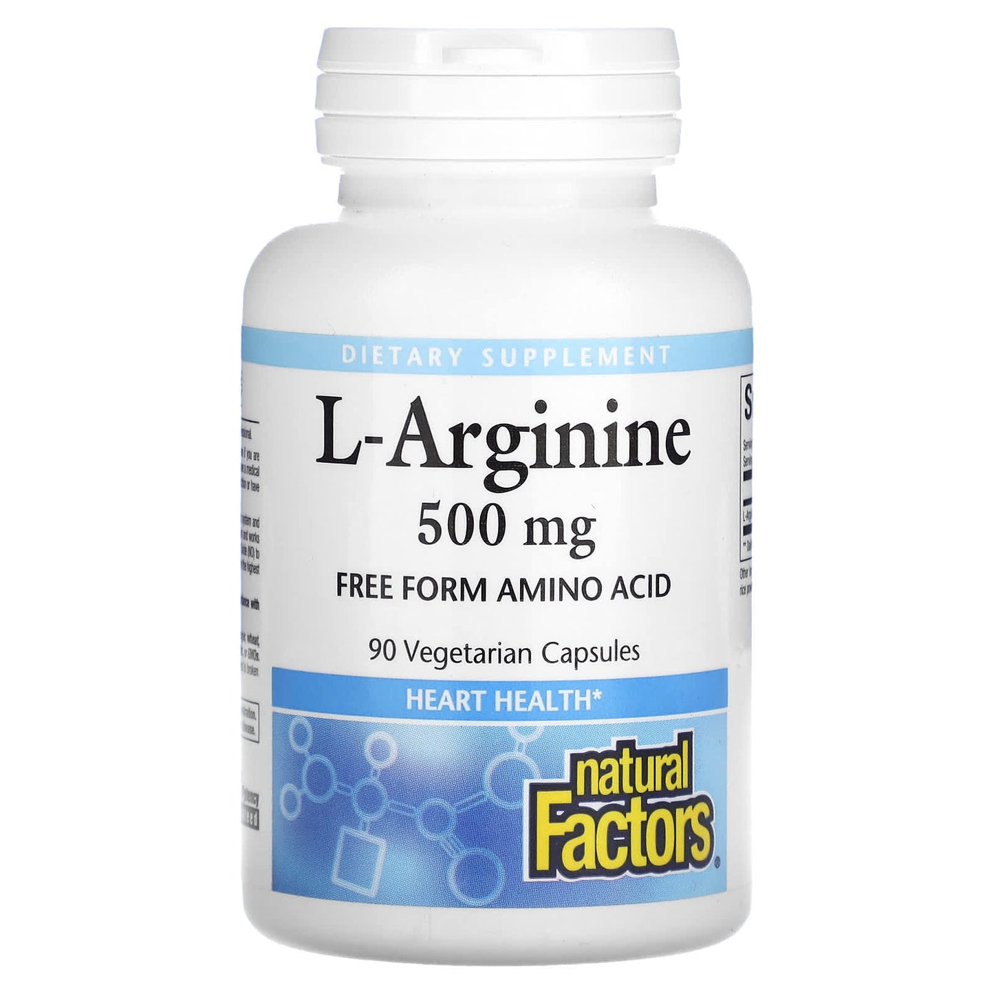 Natural Factors, L-Arginine, 500 mg, 90 Vegetarian Capsules UPC 068958028217 | Hilife Vitamins