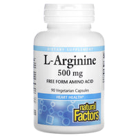 Natural Factors, L-Arginine, 500 mg, 90 Vegetarian Capsules UPC 068958028217 | Hilife Vitamins