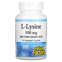 Natural Factors, L-Lysine, 500 mg, 90 Vegetarian Capsules UPC 068958028231 | Hilife Vitamins