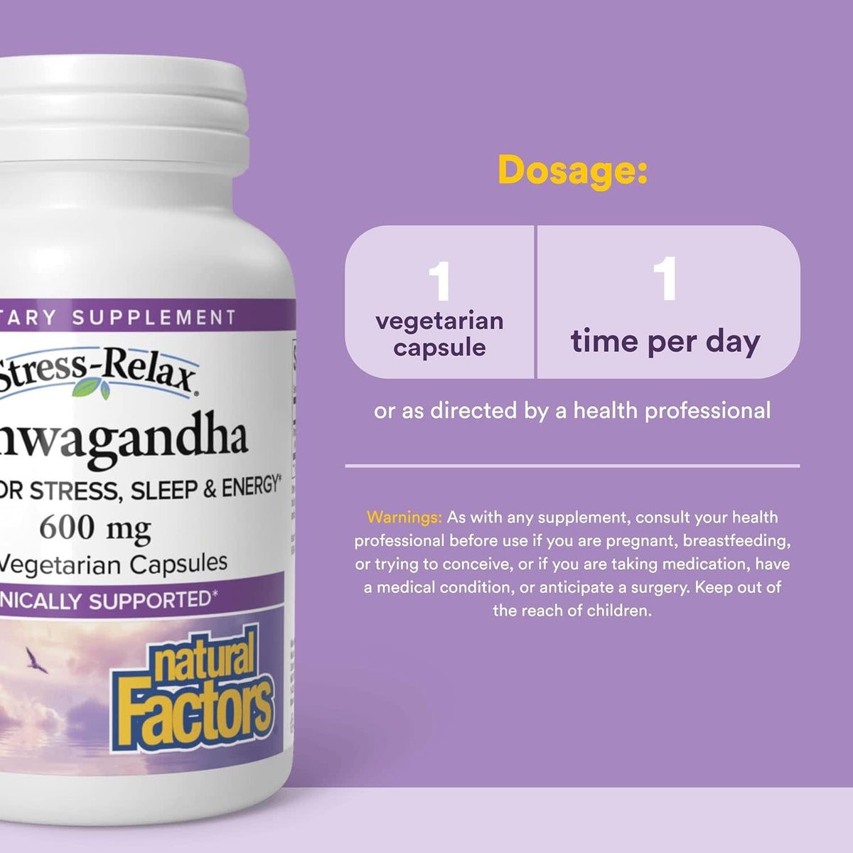 Natural Factors, Stress-Relax, Ashwagandha, 600 mg, 30 Vegetarian Capsules UPC 068958028330 | Hilife Vitamins