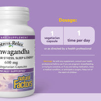 Natural Factors, Stress-Relax, Ashwagandha, 600 mg, 30 Vegetarian Capsules UPC 068958028330 | Hilife Vitamins
