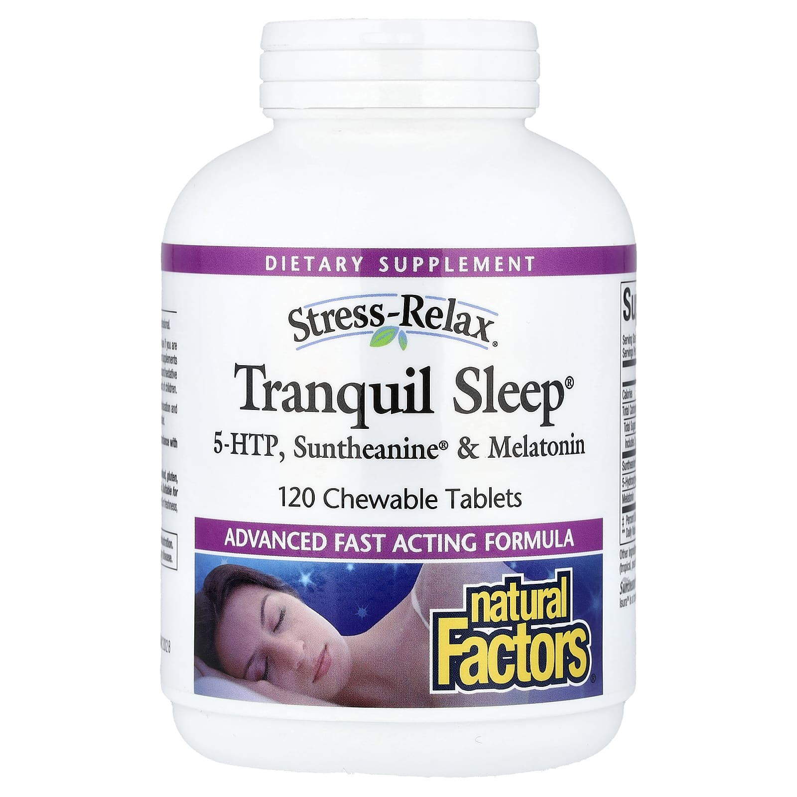 Natural Factors, Stress-Relax, Tranquil Sleep, 5-HTP, Suntheanine & Melatonin, 120 Chewable Tablets UPC 068958028439