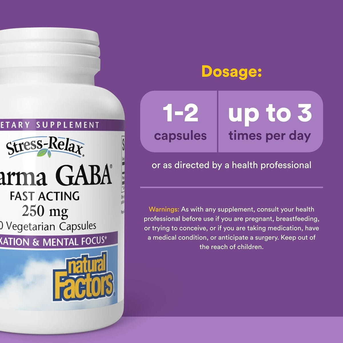 Natural Factors, Stress-Relax, Pharma GABA, 250 mg, 60 Vegetarian Capsules UPC 068958028484 | Hilife Vitamins