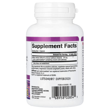 Natural Factors, Stress-Relax, 100% Pure Saffron Extract, 30 Vegetarian Capsules UPC 068958028545 | Hilife Vitamins
