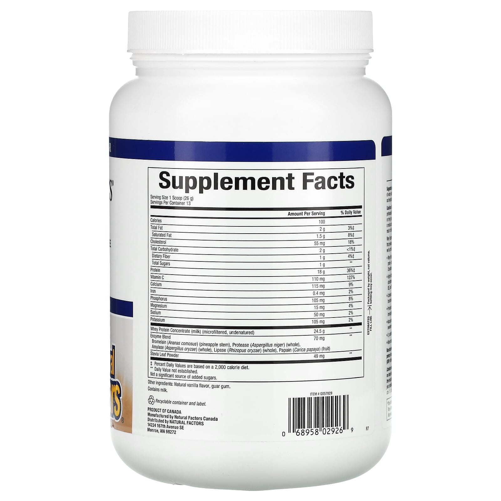 Natural Factors, Whey Factors, Grass Fed Whey Protein, N, 12 Oz Powder UPC 068958029269 | Hilife Vitamins