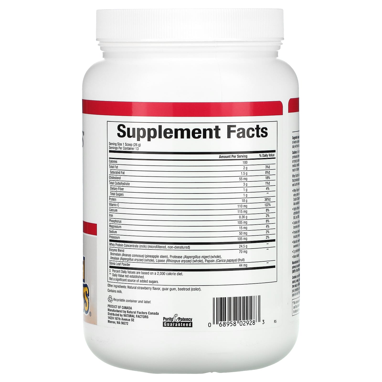 Natural Factors, Whey Factors, Grass Fed Whey Protein, N, 12 Oz Powder UPC 068958029283 | Hilife Vitamins