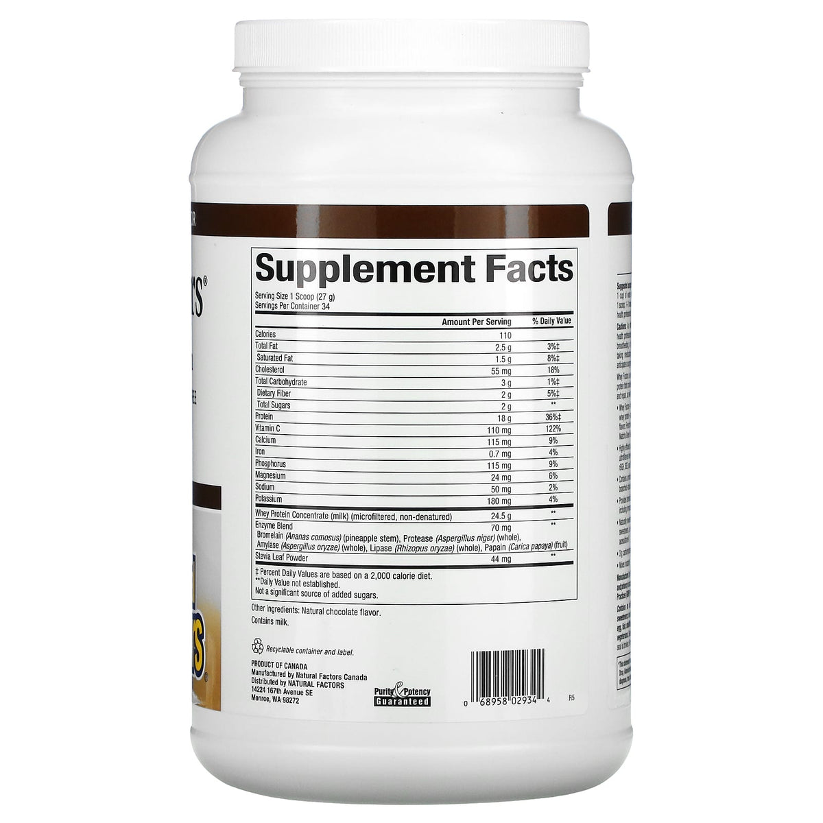 Natural Factors, Whey Factors, Grass Fed Whey Protein, N, 2 Lbs UPC 068958029344 | Hilife Vitamins