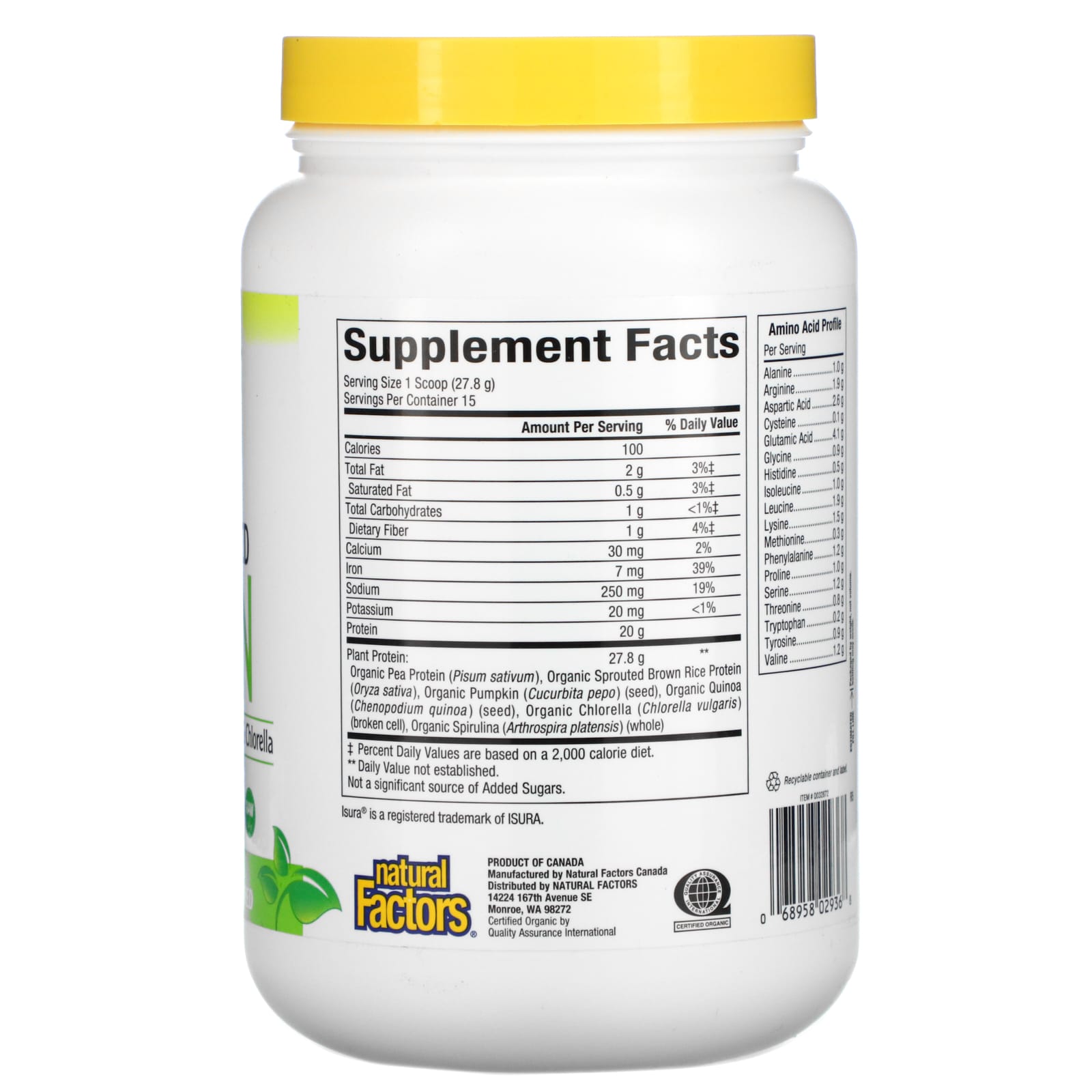 Natural Factors, Raw Organic 100% Plant-Based Protein, N, 13.09 Oz Powder UPC 068958029368 | Hilife Vitamins