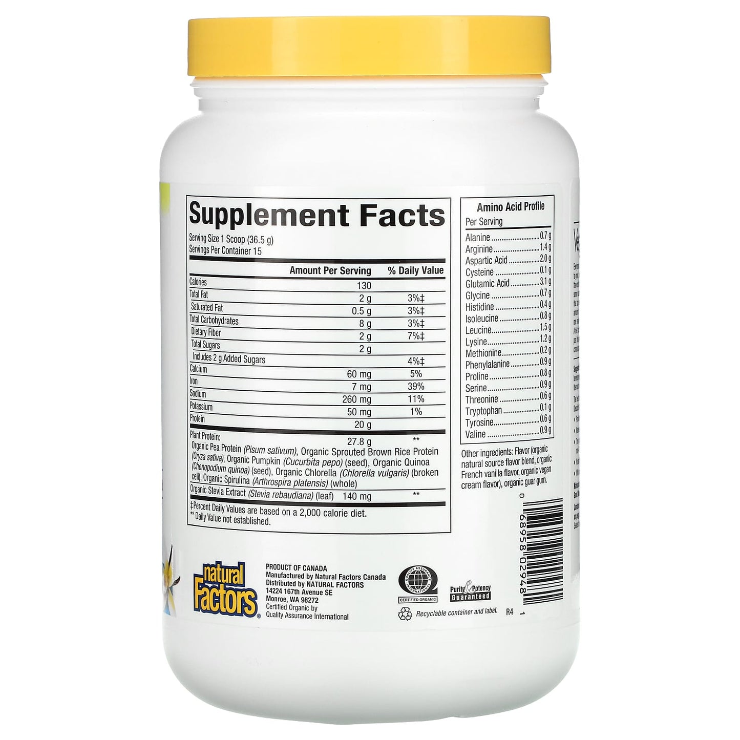 Natural Factors, Raw Organic 100% Plant-Based Protein, F, 19.22 Oz Powder UPC 068958029481 | Hilife Vitamins