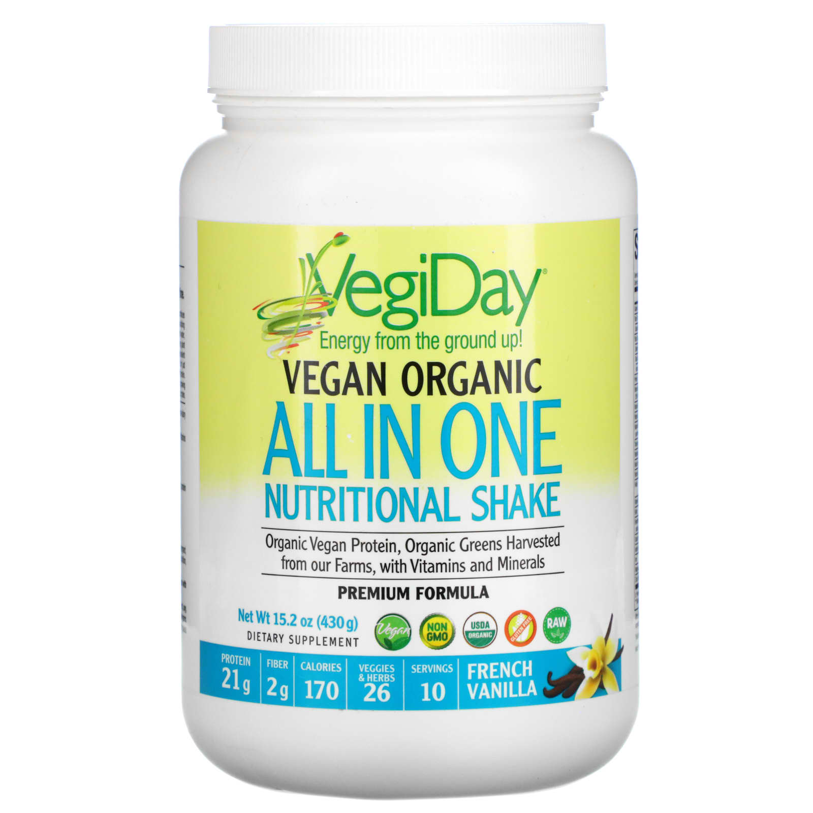 Natural Factors, VegiDay, Vegan Organic All In One Nutri, 15.2 Oz UPC 068958029696 | Hilife Vitamins