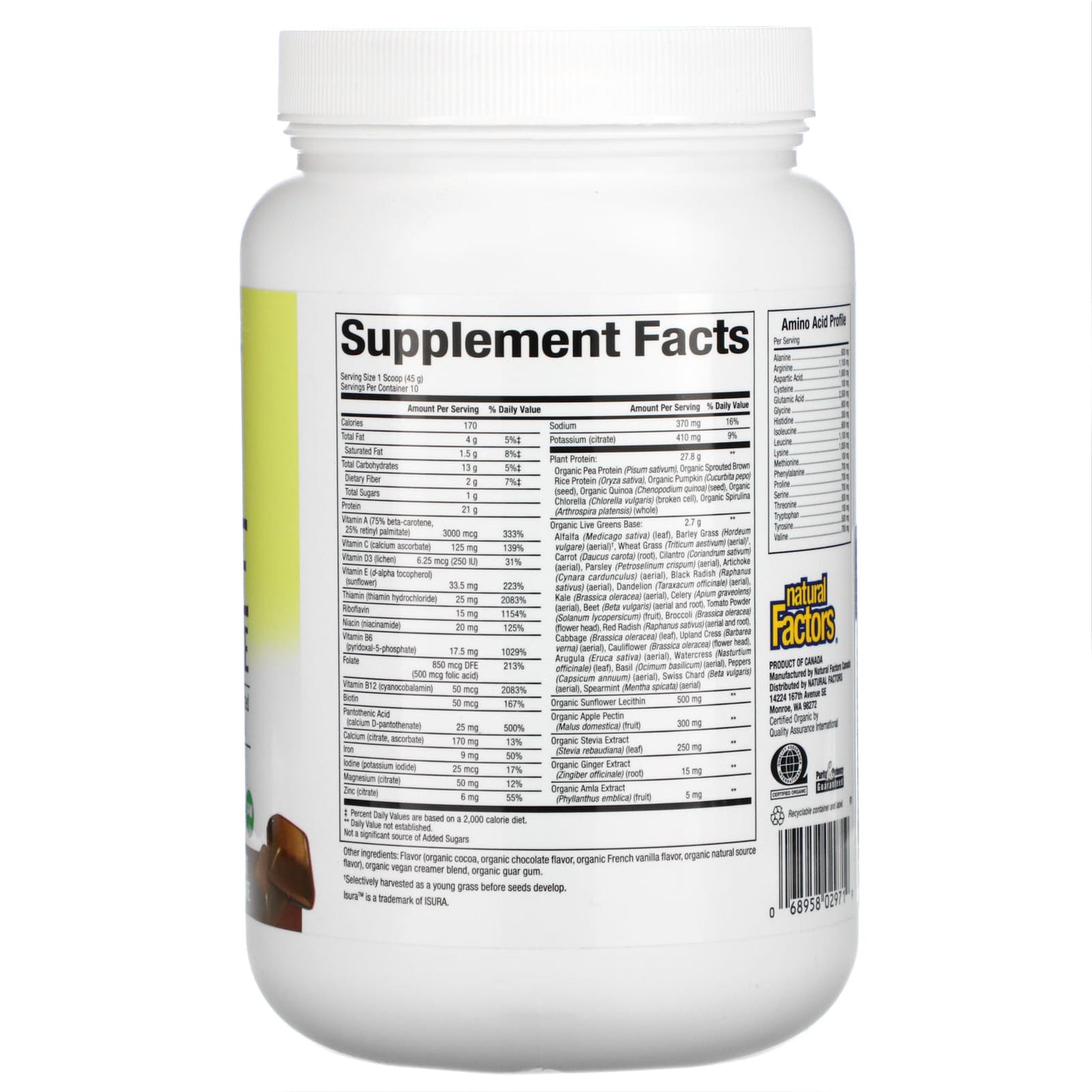 Natural Factors, VegiDay, Vegan Organic All In One Nutri, 15.9 Oz UPC 068958029719 | Hilife Vitamins