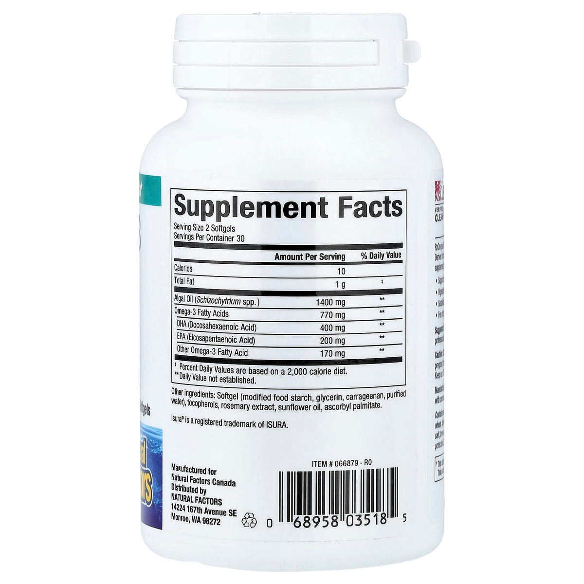 Natural Factors, RxOmega3 Algae, 60 Vegetarian Softgels UPC 068958035185 | Hilife Vitamins