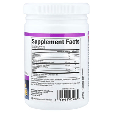 Natural Factors, Stress-Relax, Nighttime Magnesium Bisglycinate with Melatonin, Gaba & L-Theanine, Tropical Fruit, 4.23 oz (1