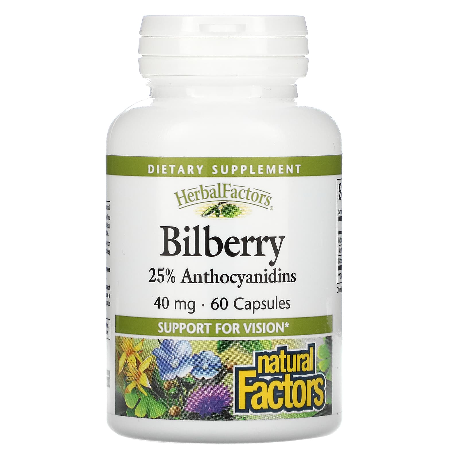 Natural Factors, Bilberry, 40 mg, 60 Capsules UPC 068958041605 | Hilife Vitamins